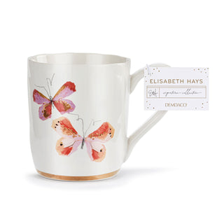 Pink Duo Butterfly White Mug with Gold Trim - 14oz