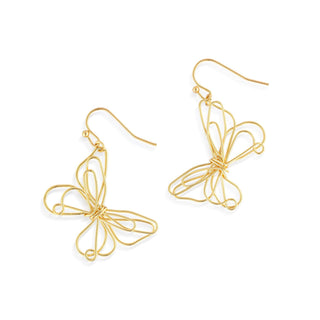 Gold butterfly-shaped earrings on a white background