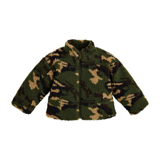 Camouflage-patterned sherpa jacket