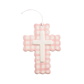 Pink Gingham Ceramic Cross