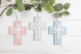 White Gingham Ceramic Cross