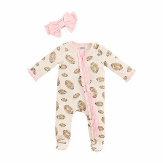 Baby onesie with pink zipper and matching headband 