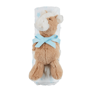 Stars Swaddle & Horse Plush Rattle Gift Set