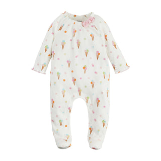 Baby onesie with ice cream cone pattern on a white background