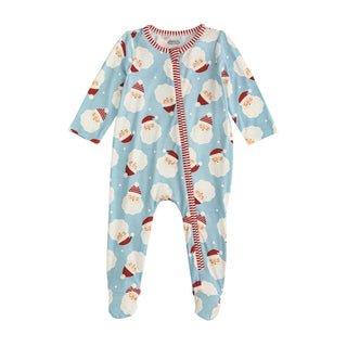 Baby onesie with Santa Claus pattern on a light blue background