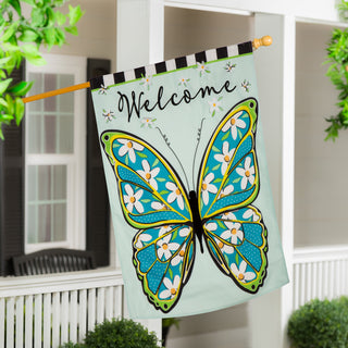 Floral Butterfly Welcome House Flag