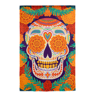 Flag with colorful sugar skull design and festive floral elements