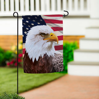 American Eagle G Flag	American Eagle garden flag – bold eagle image with stars, stripes, and patriotic colors								
