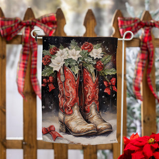 Decorative flag with cowboy boots and flowers