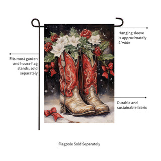 Red Christmas Cowboy Boots Suede Garden Flag
