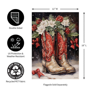 Red Christmas Cowboy Boots Suede Garden Flag
