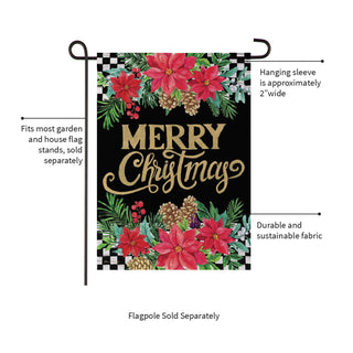 Floral Checkered Merry Christmas Suede Garden Flag