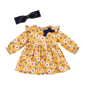 Flower Flannel Dress & Headband Set 6-9m