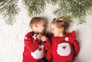 Red sweatshirt with sleeve ruffles and a sequin Santa!