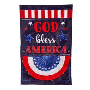 Patriotic God Bless America Applique House Flag