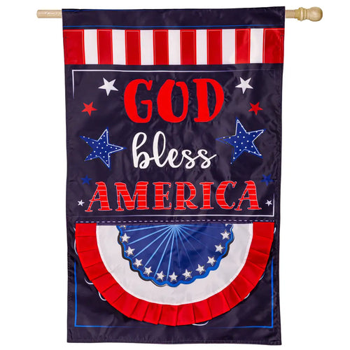 Patriotic God Bless America Applique House Flag