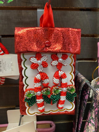 Earrings Beaded Candy Cane