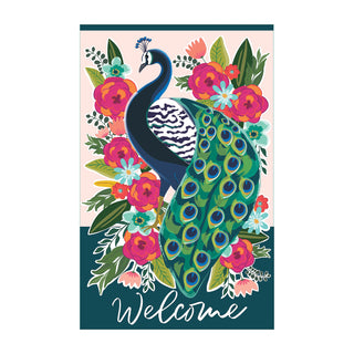 Floral Peacock Applique Garden Flag