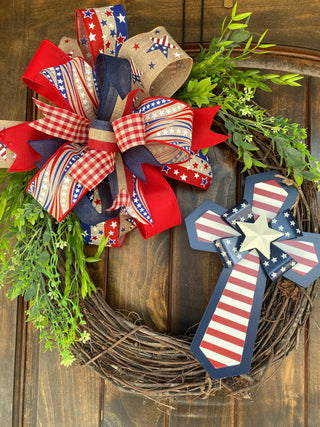 Wreath Grapevine Patriotic Cross