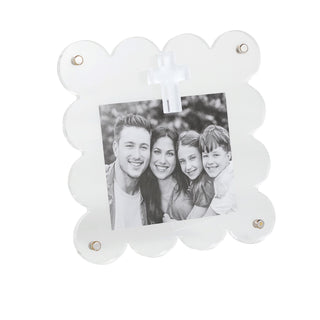 Decorative photo frame with a family photo inside on a white background