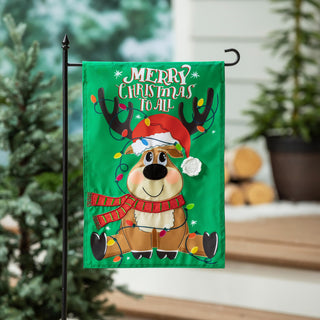 Christmas-themed Garden flag with a reindeer design and 'Merry Christmas To All' 
