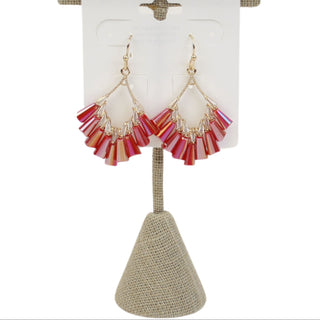 Red Crystal Fan Dangle Earrings