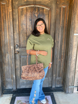 Aubrey Leopard Suede Bag