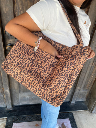 Zoey Leopard Suede Tote