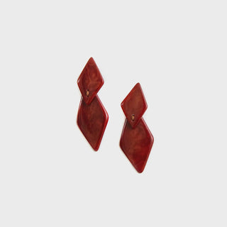 Pair of red earrings on a light gray background