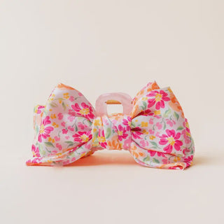 Satin Bow Claw Clip Secret Garden Pink