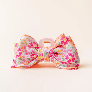 Satin Bow Claw Clip Secret Garden Pink