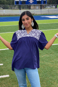 Blue Embroidered Top