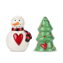 Load image into Gallery viewer, SnowmanTreeSaltPepperShakers - Set of 2