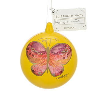 Pink Butterfly Mustard Round Ornament - 4in