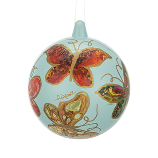 Red Butterfly Mint Green Round Ornament - 4in