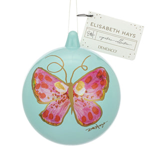 Pink Butterfly Sage Green Round Ornament - 4in