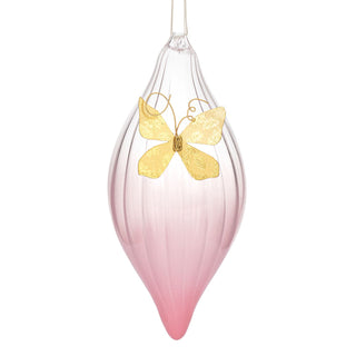 Dark Pink Clear Glass Ornament with Butterfly Charm