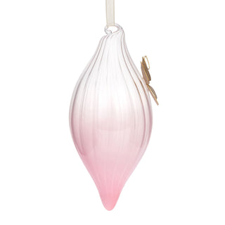 Dark Pink Clear Glass Ornament with Butterfly Char