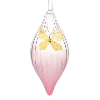 Dark Pink Clear Glass Ornament with Butterfly Char