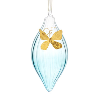 Blue Clear Glass Ornament with Butterfly Charm - 3