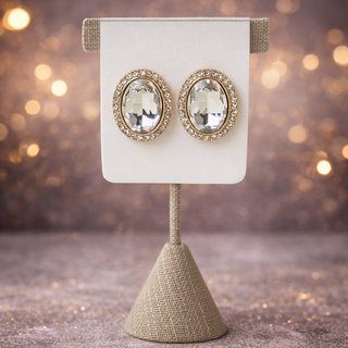 CRYSTAL EAR OVAL BUTTON 25MM