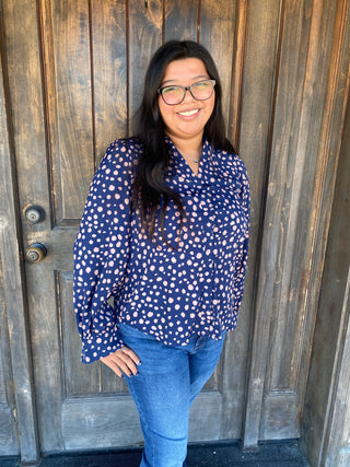 Suki V-Neck Printed Blouse - Stellar Blue/Taupe