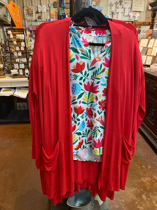 Ruby Red Soft Mid Length Cardigan