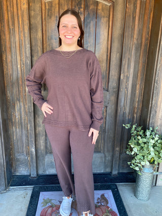 Heavenly-Luxe Cable Knit Detail Dolman Sweater - French Roast