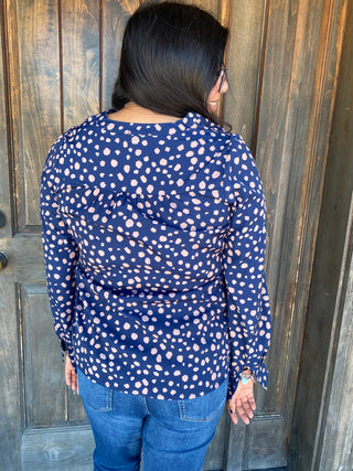 Suki V-Neck Printed Blouse - Stellar Blue/Taupe