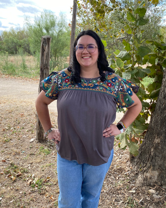 Maple Embroidered Top