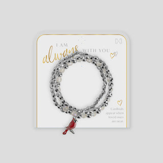 Bracelet with cardinal charm on a card with text