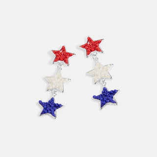 Star-shaped earrings with red, white, and blue colors on a white background