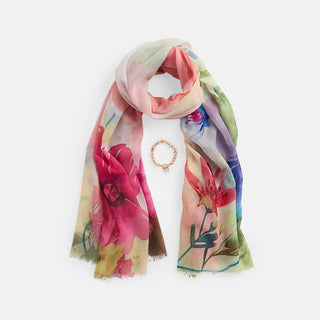 Springtime Scarf + Bracelet - Pink Flowers
