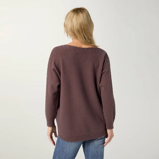Heavenly-Luxe Cable Knit Detail Dolman Sweater - French Roast